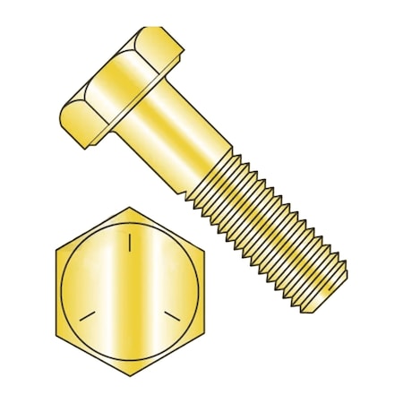 Grade 5, 1/2-13 Hex Head Cap Screw, Zinc & Yellow Plated Steel, 12 In L, 5 PK